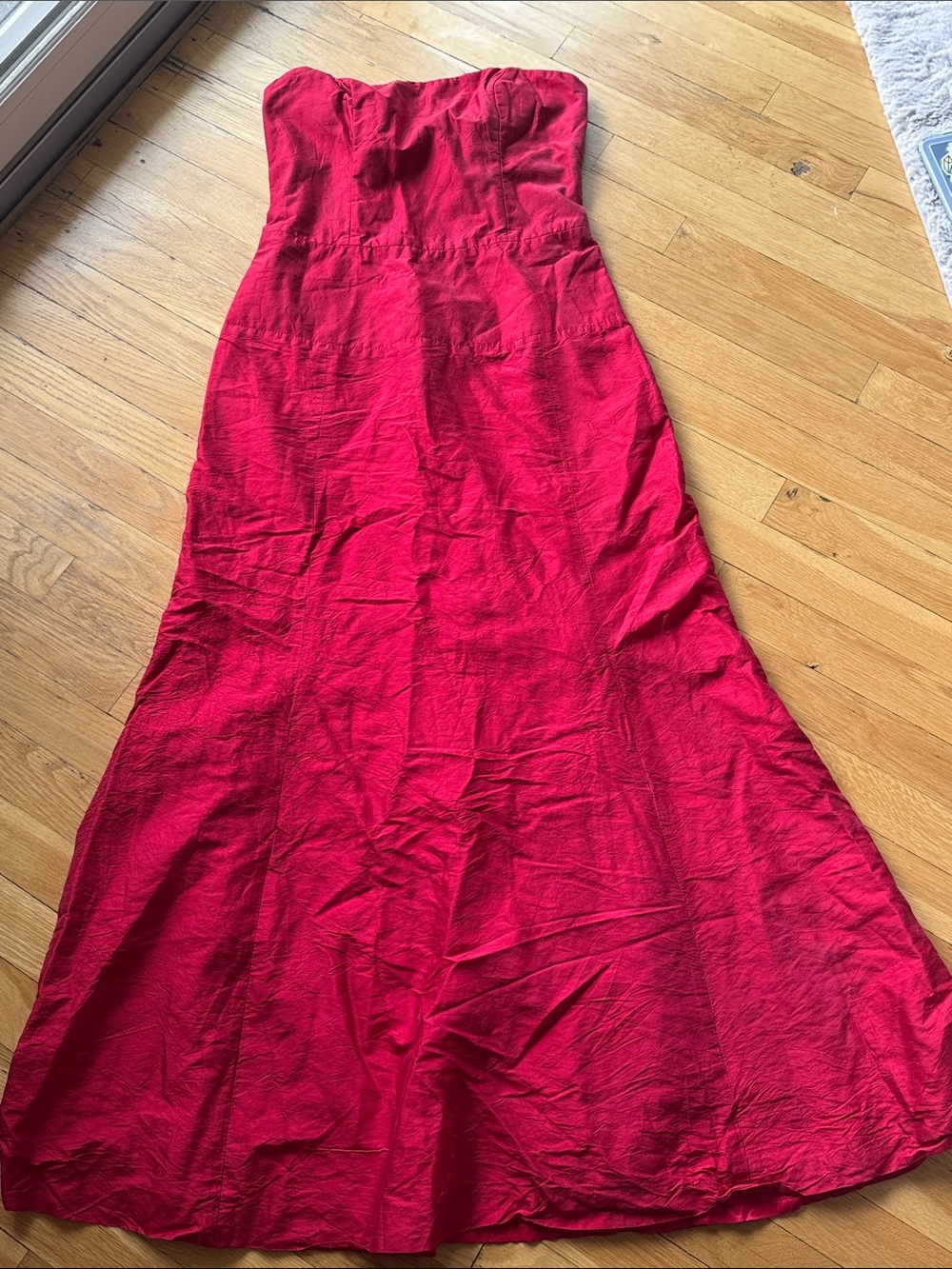 Nicole Miller Strapless Raw Silk Red Gown